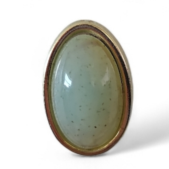 Vintage Gold Tone Oval Stud Earrings Robin Egg Blue Cabochon Classic Retro - Picture 4 of 9